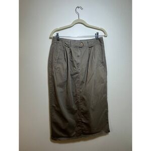 Hastings & Smith Vintage Taupe Cotton Twill Pleated Midi Skirt Brown
